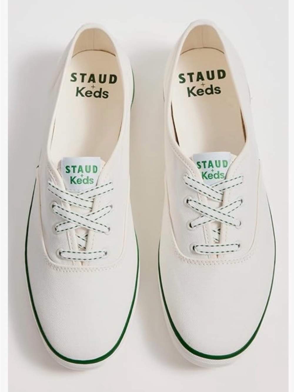 STAUD x Keds Cream Canvas Sneakers with Green Trim